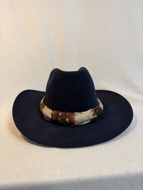 Vintage American Hat Co Felt Cowboy Hat 7 3/8 Feather Band Western USA